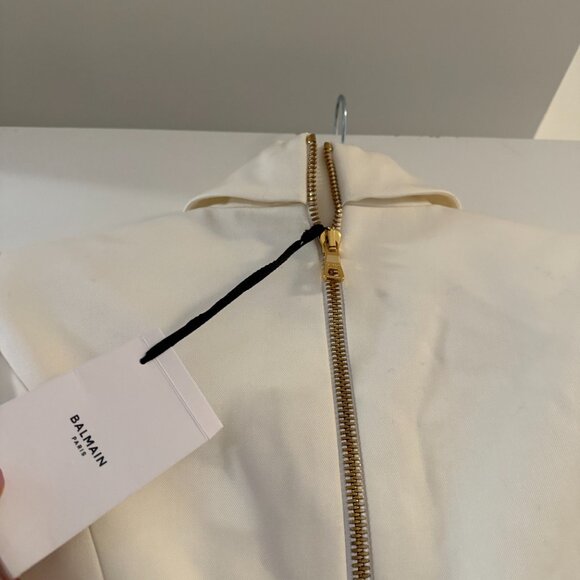 NWT Balmain Wool Jacket Dress Belted Lapel Collar White w/ Embellishments Sz 38 - Picture 10 of 11